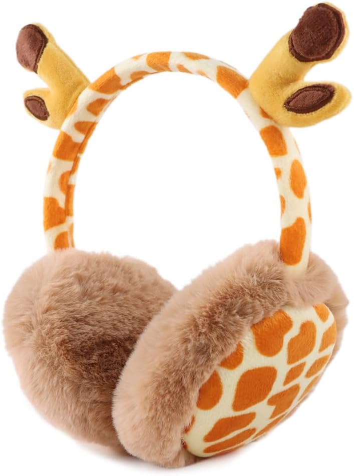 Peecabe Winter Kids Earmuffs Warm Girl Ear Muffs For Toddler Kid Children Earmuff with Cat Ears Girls Ear Warmer (Giraffe) - Image 1